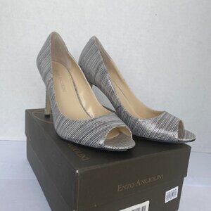 Enzo Angiolini Metallic Silver Peep Toe Heels - Size 7.5, 4" Heel
